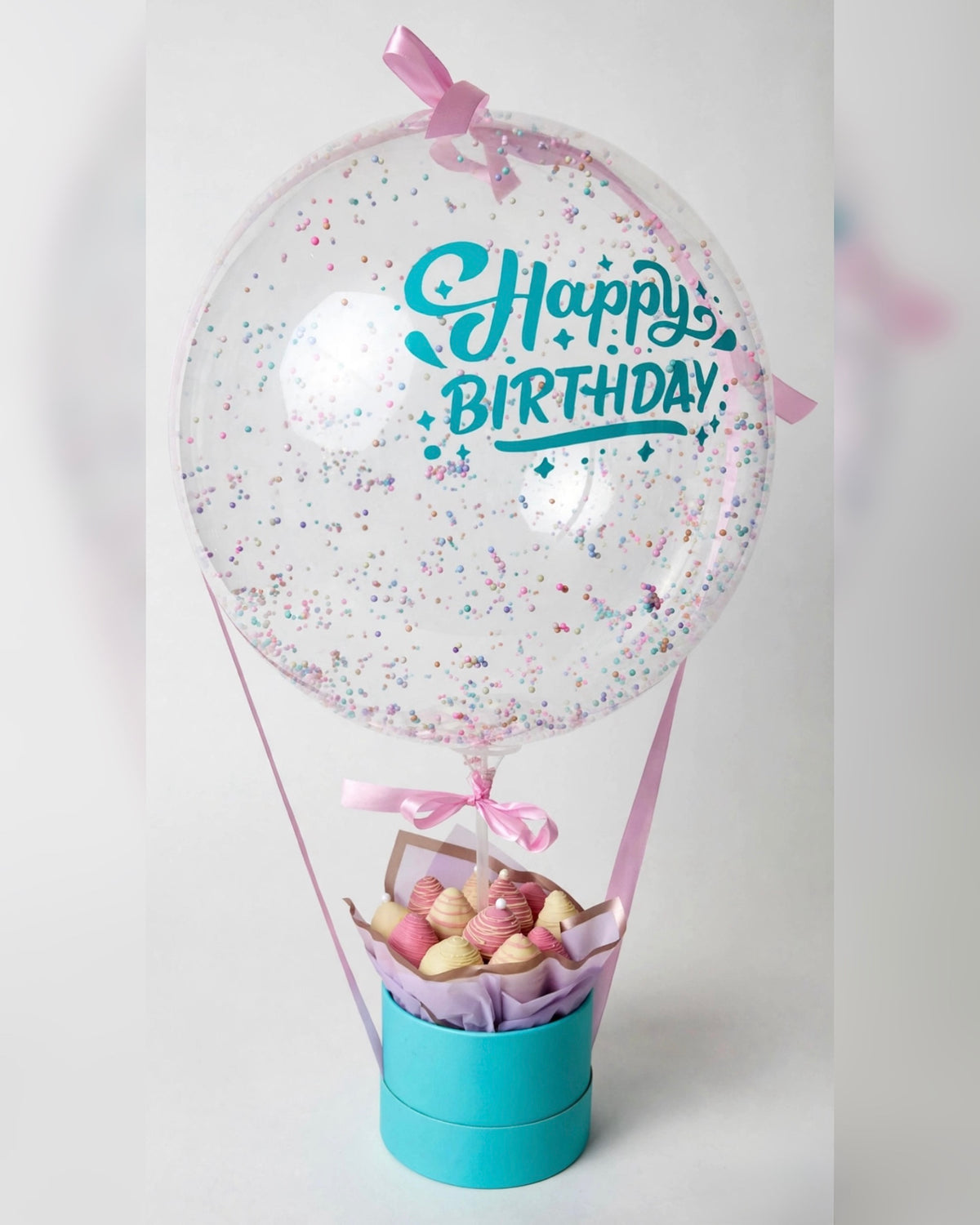 Aqua Blue Birthday Gift Set – Chocolate Strawberries & Balloon