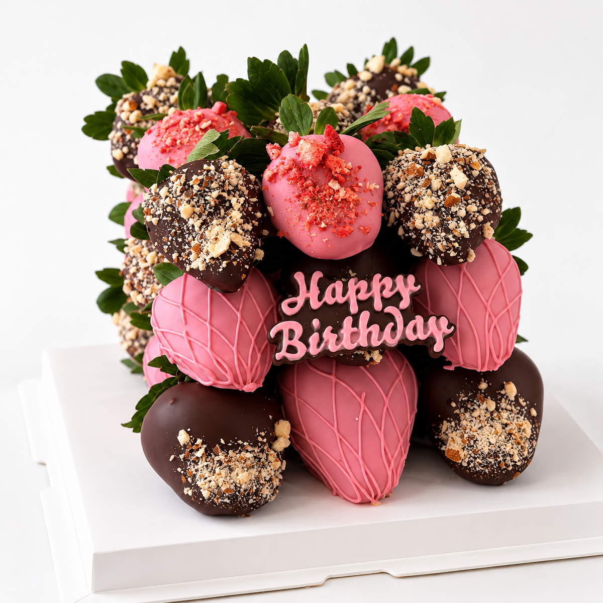 Chocolate covered strawberry Cube Happy Birthday