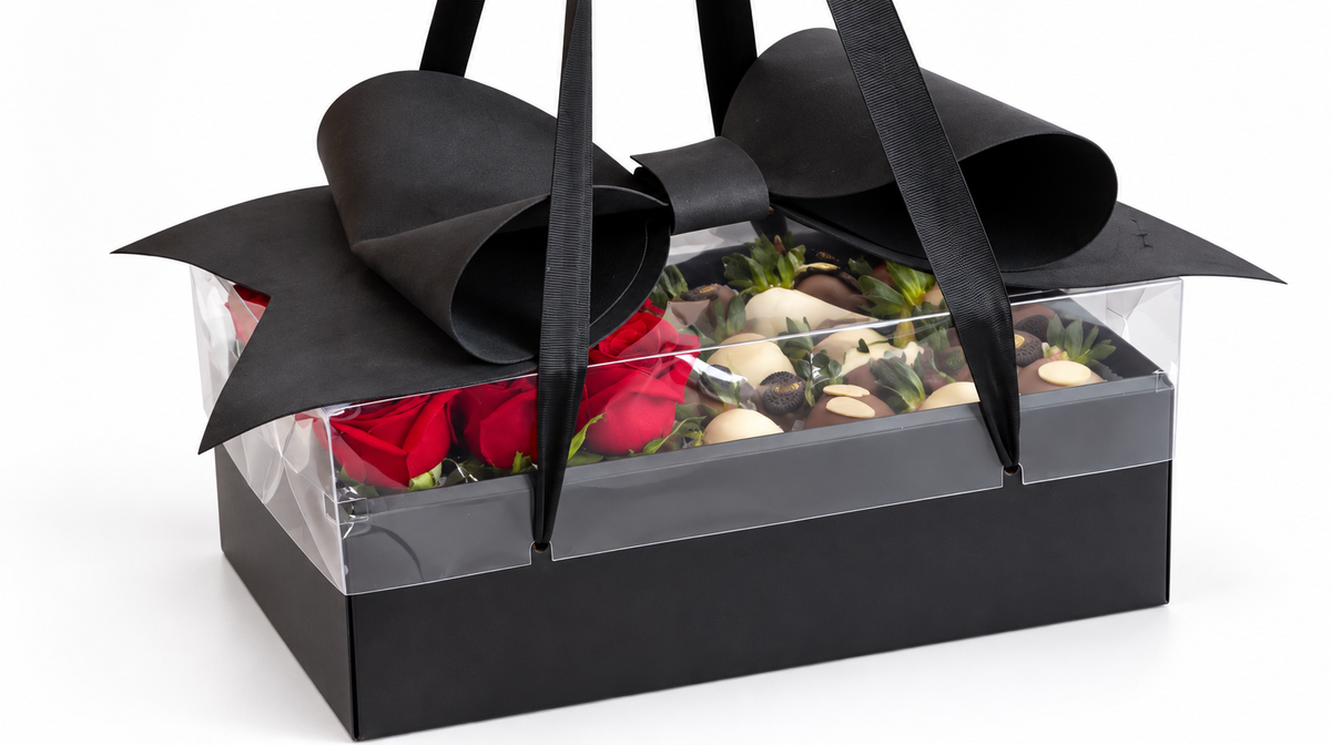 *Velvet Ribbon- Roses & Chocolate-Covered Strawberries Gift Box