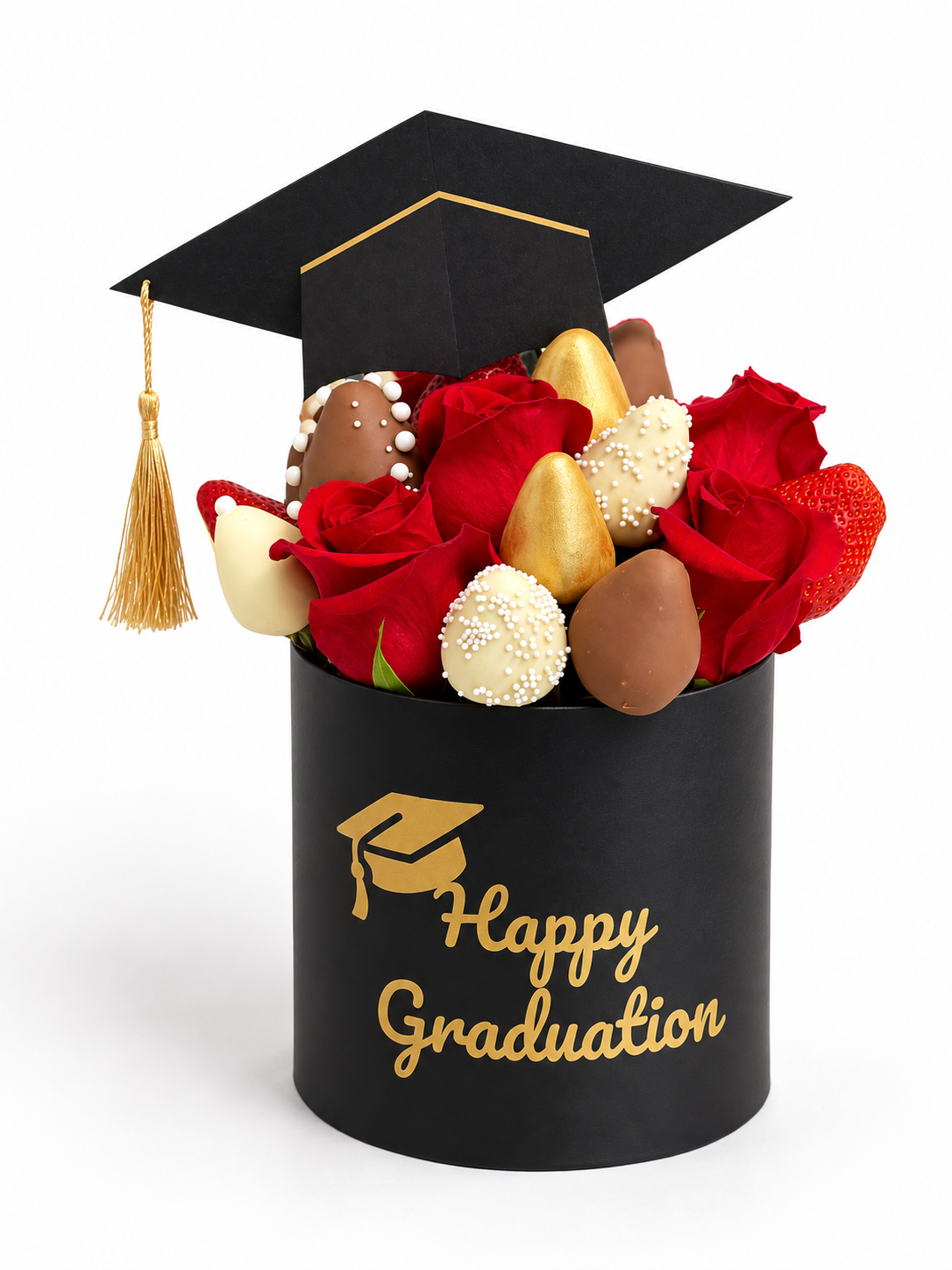 2026 Graduation Gift Box with Chocolate-Covered Strawberries & Roses