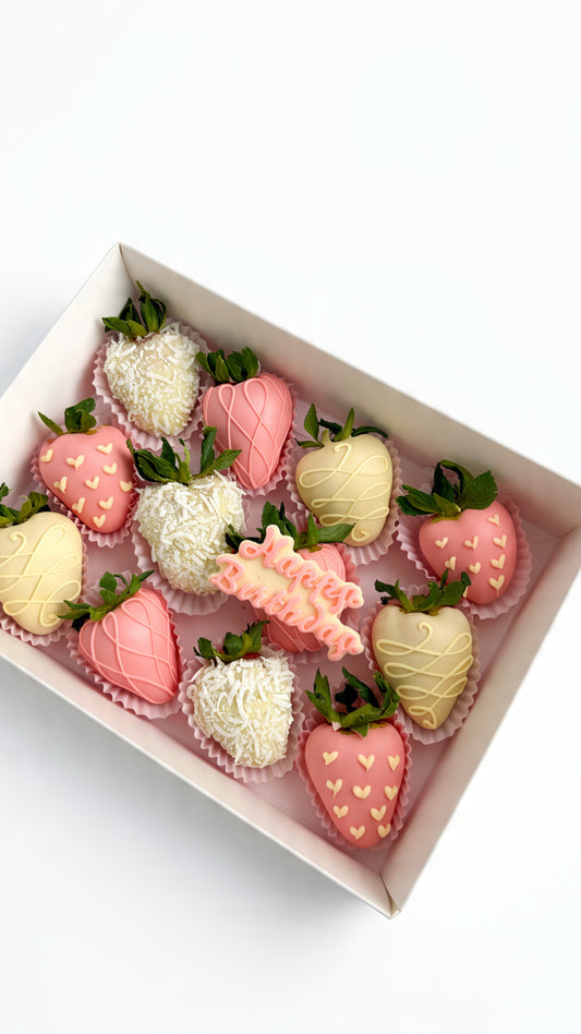Birthday Chocolate Dipped Strawberries Dozen Pink