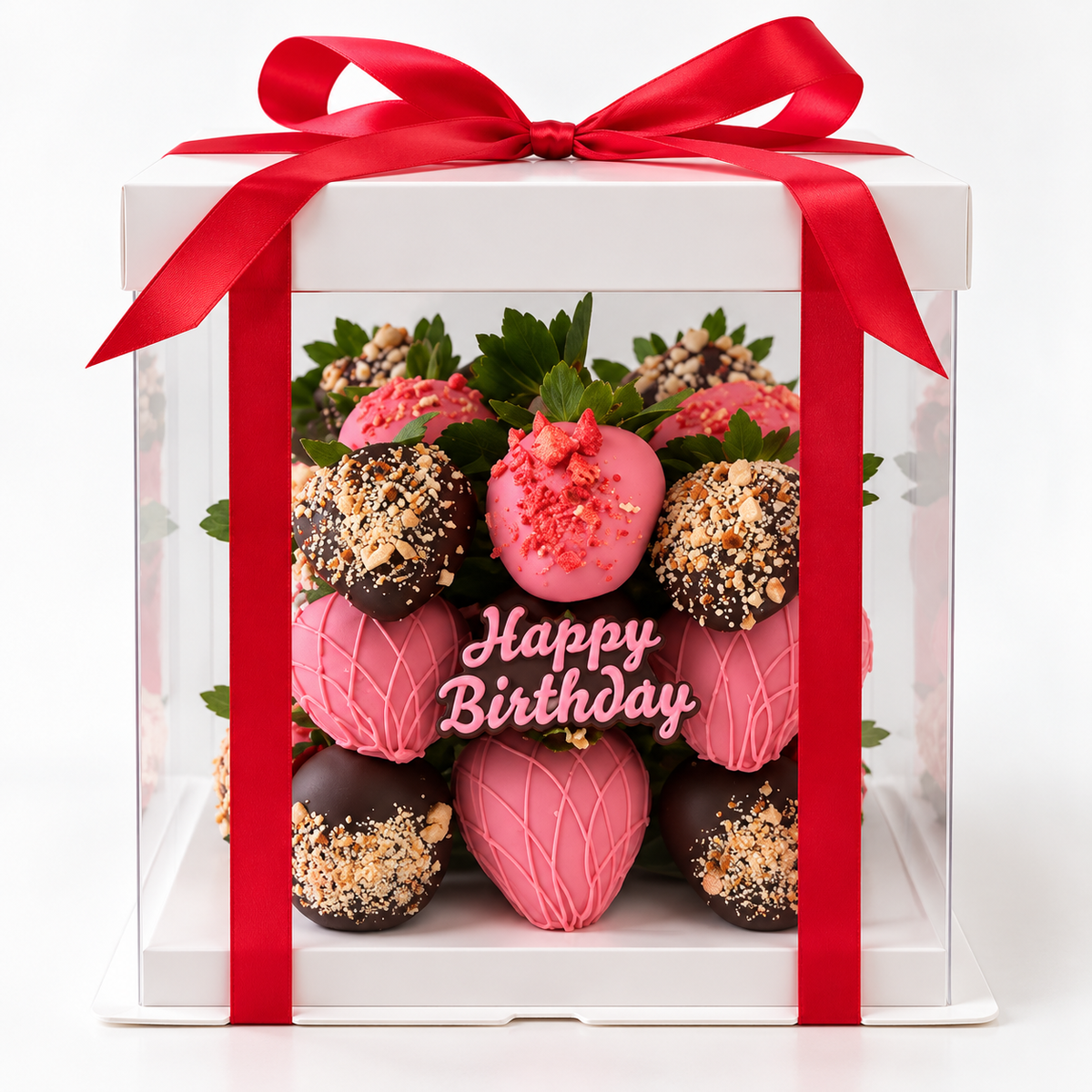 Chocolate covered strawberry Cube Happy Birthday