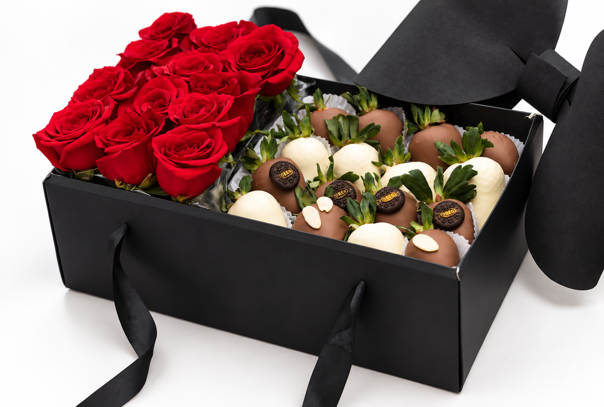 *Velvet Ribbon- Roses & Chocolate-Covered Strawberries Gift Box