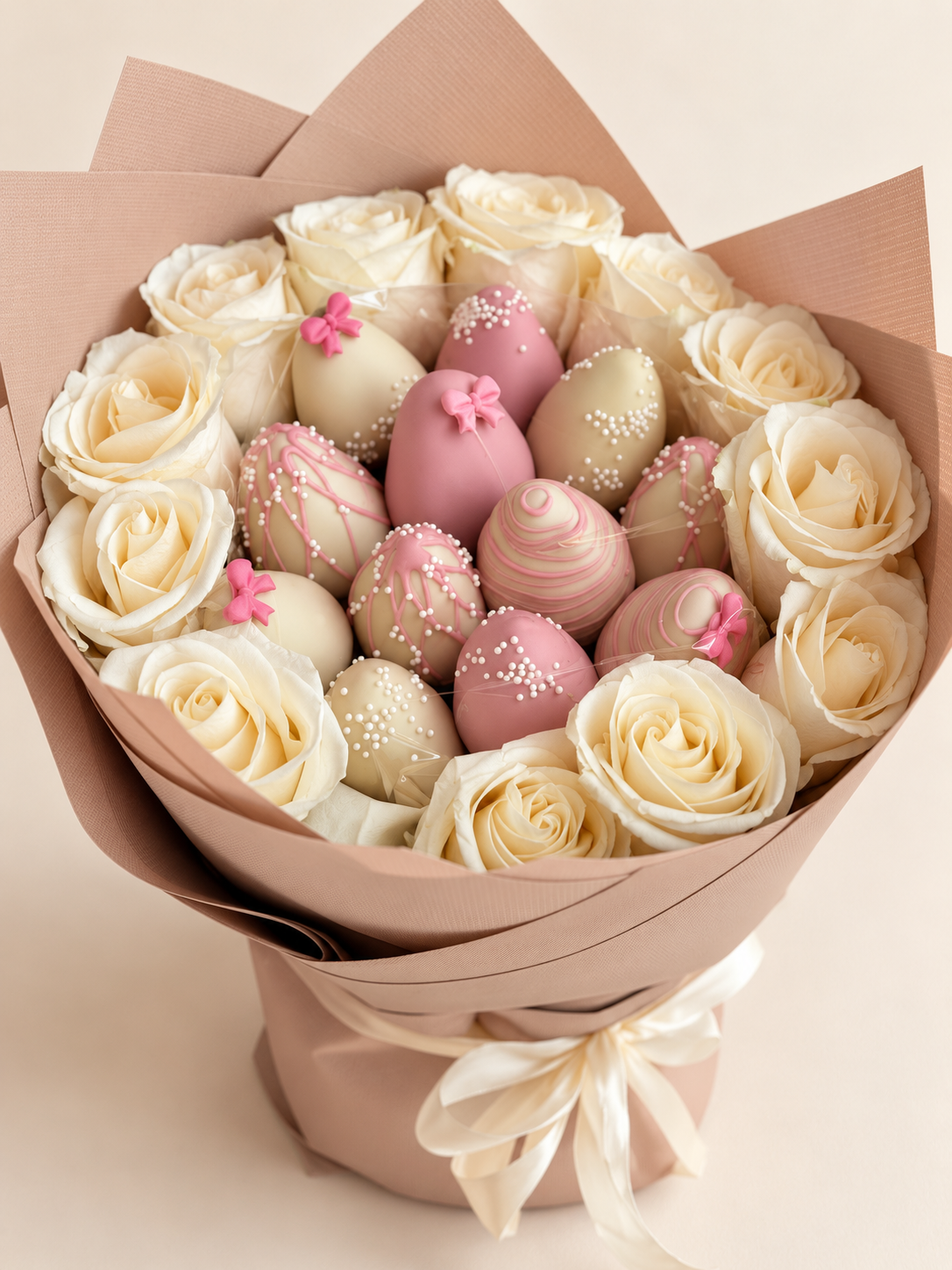 Pink & White Chocolate-Covered Strawberry & Rose Bouquet