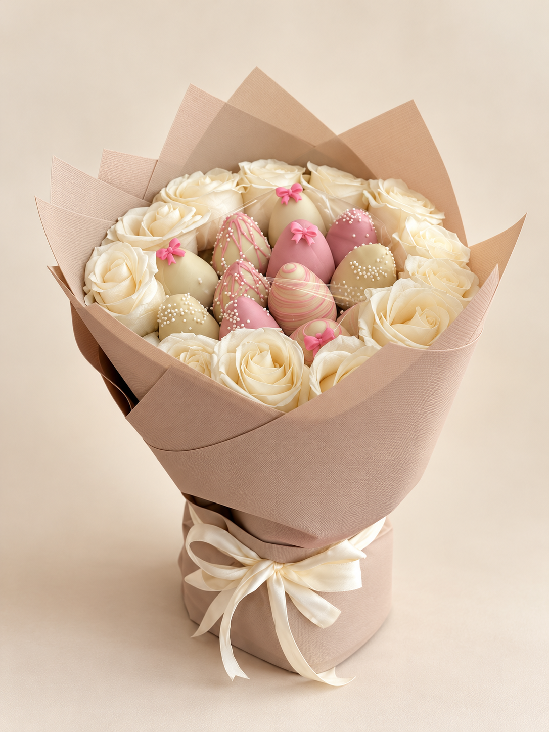 Pink & White Chocolate-Covered Strawberry & Rose Bouquet
