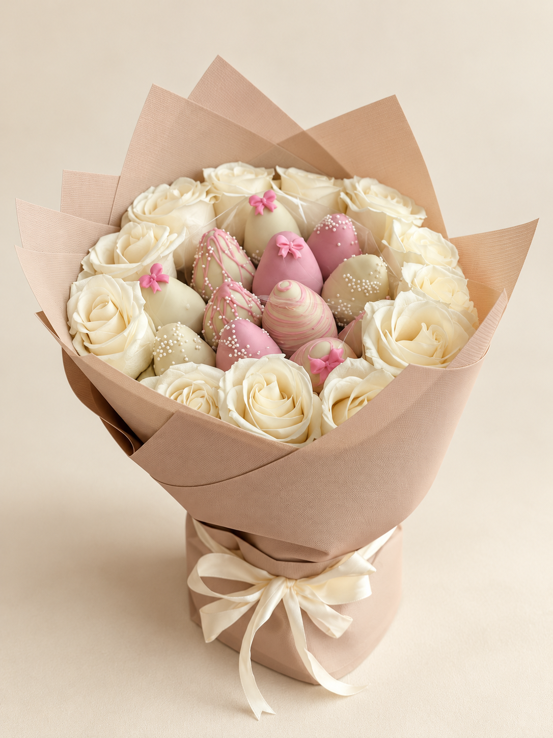 Pink & White Chocolate-Covered Strawberry & Rose Bouquet