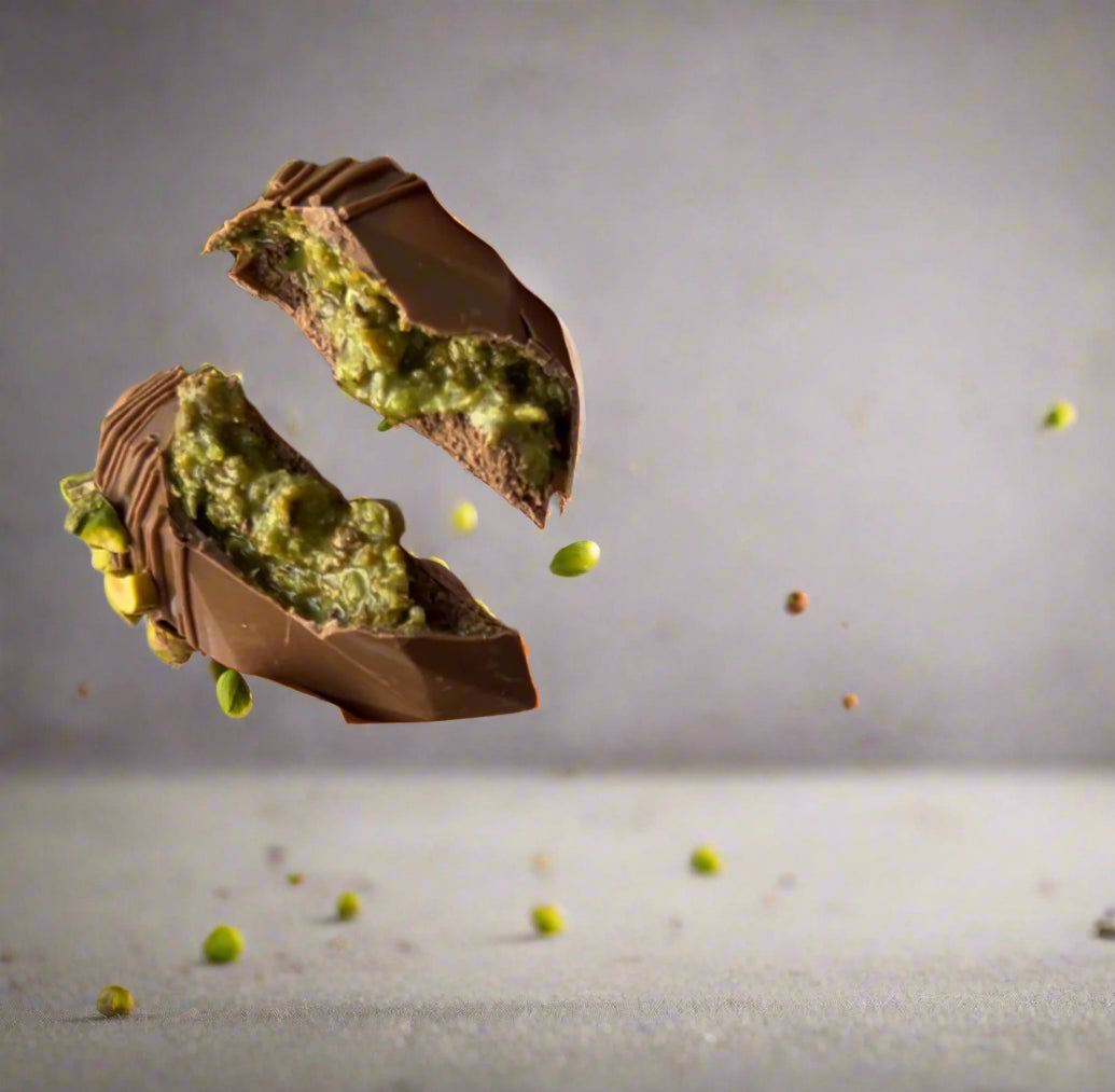 Dubai kunafa chocolate bar showcasing pistachio and kataifi filling 